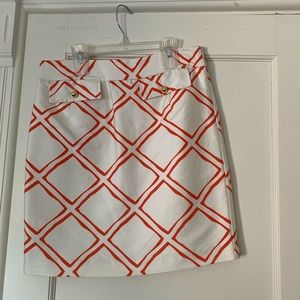 Elizabeth McKay orange and white skirt
